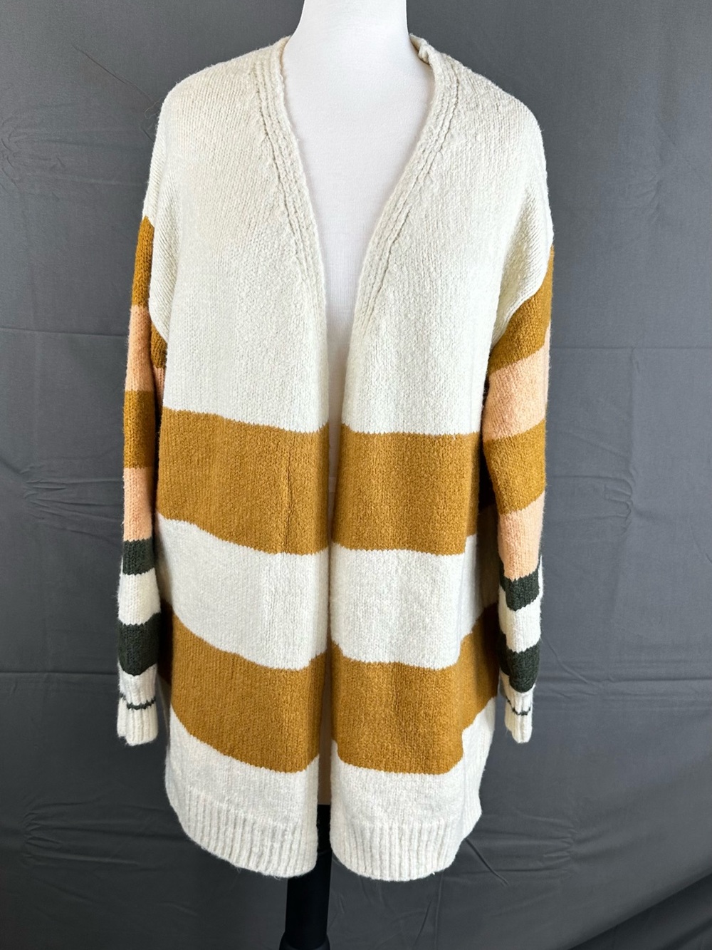 TALULAH Cream Cardigan with Mustard, Blush & Olive Stripes